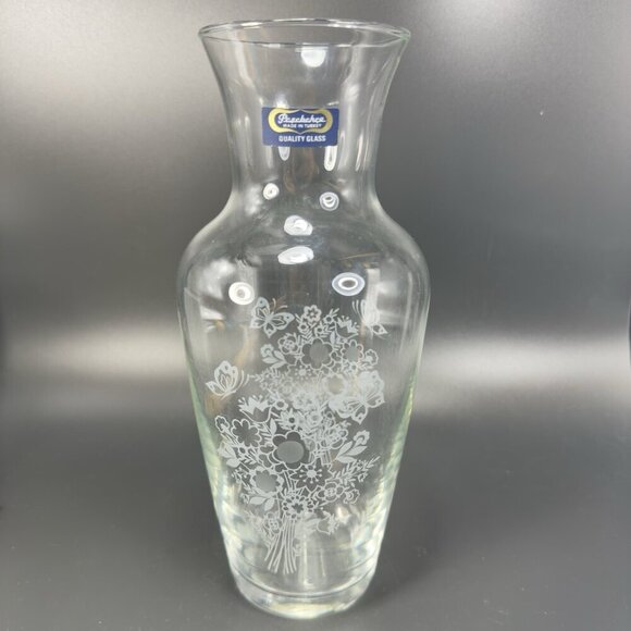 Pasabahce Glass Vase Vessel Tall Clear With White Floral Butterfly Pattern VTG - Picture 8 of 10